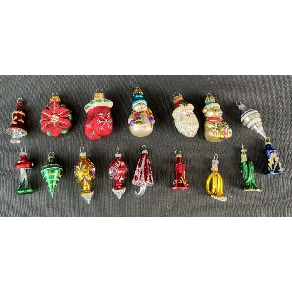 Vintage Retro Lot Of 16 Small 2" Colorful Glass Christmas Tree Ornaments